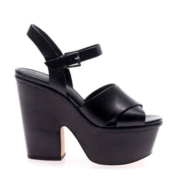 🍒MK🍒 5 INCH BLACK LEATHER CHUNKY HEELS - Picture 2 of 10